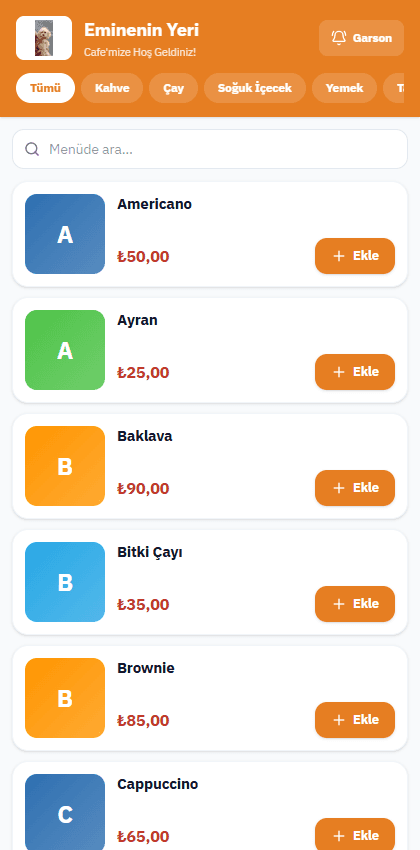 ONPOS QR Menu — real mobile menu screen